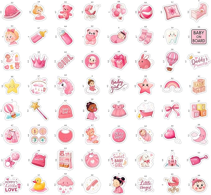 100Pcs Baby Girl Stickers for Shower, Scrapbooking - Newborn Stickers - Baby Girl Shower Party Supplies & Decoration, Gifts
