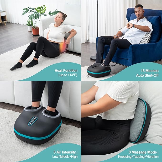 2-in-1 Shiatsu Foot and Back Massager with Heat, Foot Warmer Heating Pad for Circulation and Pain Relief, Plantar Fasciitis, Adjustable Kneading Massagers, Gifts for Women,Men