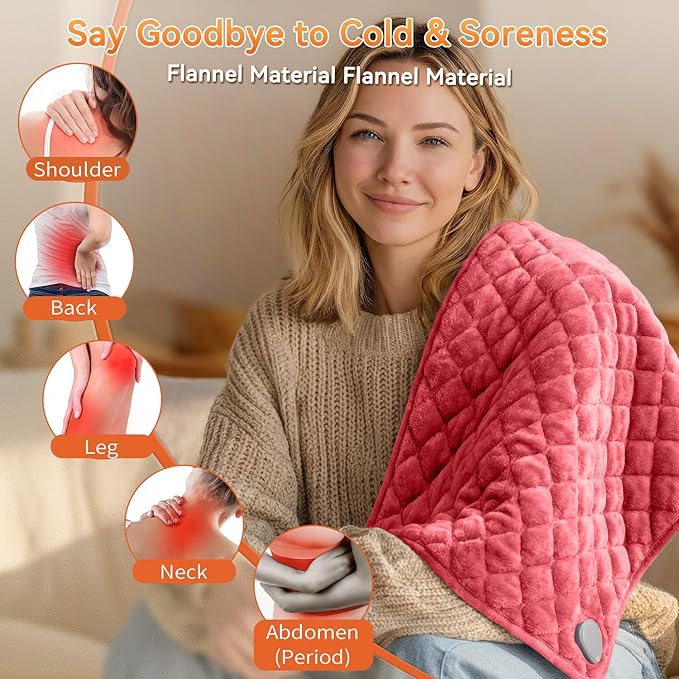 King Size Heating Pad for Back Pain 32"x24" Extra Large Electric Heating Pad for Period Cramps Relief & Body Neck Shoulder Auto Shut Off Heat Pad Temperature Settings Machine Washable Red
