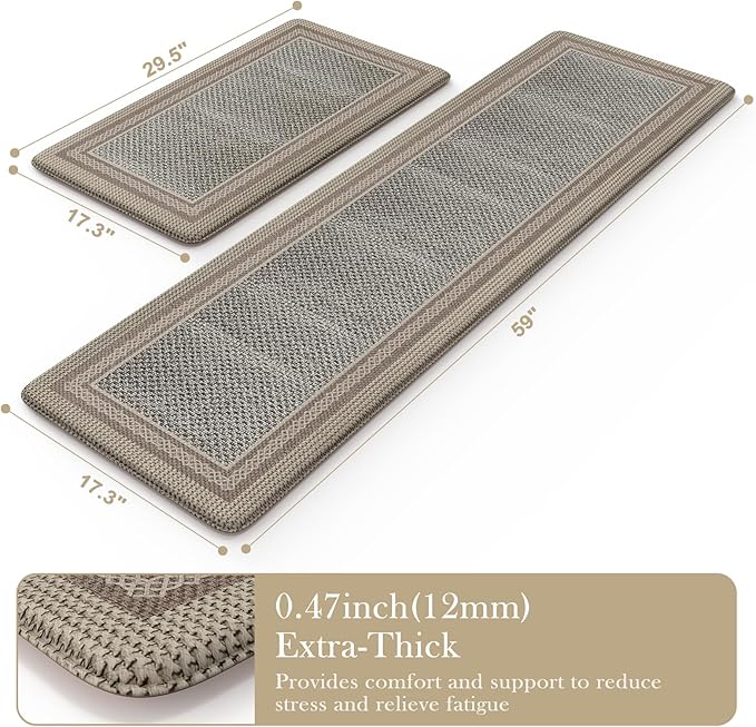 Kitchen Mats for Floor 2 Piece,Kitchen Floor Mats Cushioned Anti Fatigue,Farmhouse Kitchen Rugs Non Slip,Memory Foam Kitchen Mat for Kitchen Decor Office Laundry,Brown