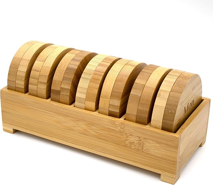 e-Pill Bamboo Weekly Pill Organizer, 7 Day Pill Box for Tablets, Vitamins or Supplements (Weekly)