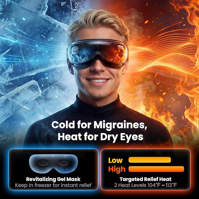 BOB AND BRAD Zero Pro Ultra-Quiet Eye Massager with Heat and Cooling, 35dB FSA Eligible HSA Lightweight Eye Massager with Scroll Button for Migraine, Dry Eyes, Eye Strain Relief, Gift for Women Men
