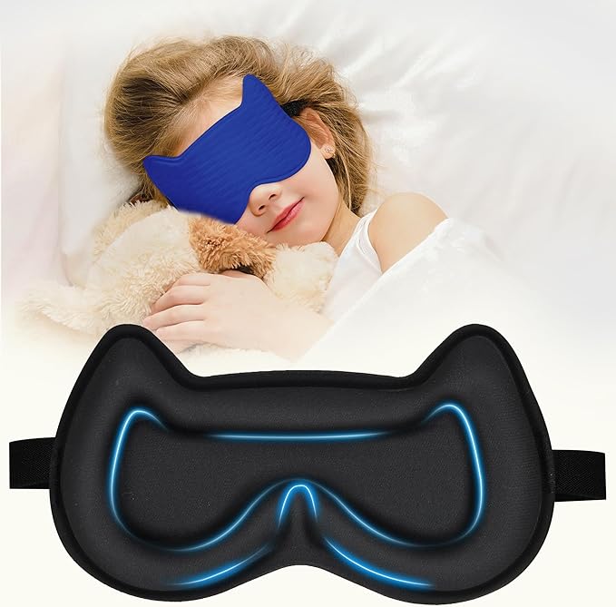 Kids Sleep Mask Eye Mask: 3D Contoured Cup Sleeping Masks, Blindfold with Adjustable Strap, Kids Eye Cover for Boys, Girls, Teens, Pressure-Free with Memory Foam Face Mask for Sleeping (Royal Blue)