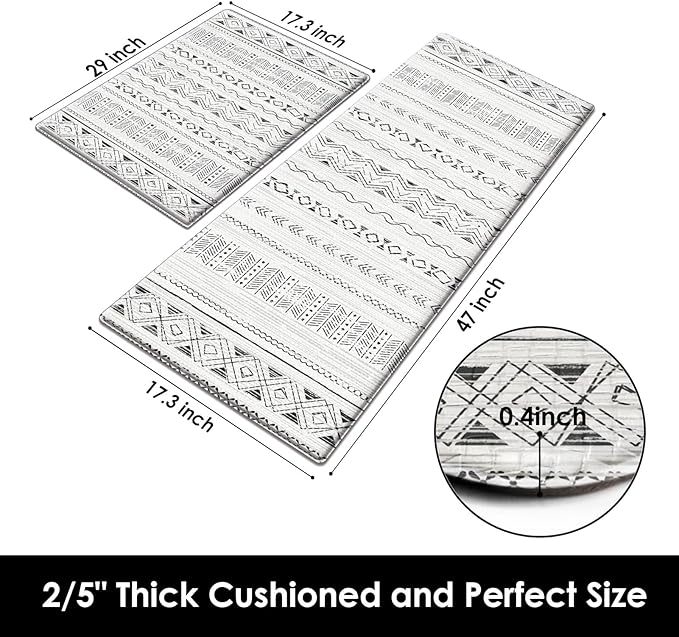 Arttown Anti Fatigue Mats for Kitchen Floor, Boho Moroccan Farmhouse Kitchen Mats Cushioned Anti Fatigue Rug, Waterproof Non-Slip Washable Kitchen Rugs and PVC - Grey