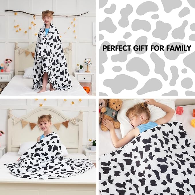 yescool Cow Print Weighted Blanket 3 Pounds Cooling Weighted Lap Blanket, Heavy Blanket for Sleeping, Weighted Throw Blanket Gifts for 20-40lbs,36"x48"