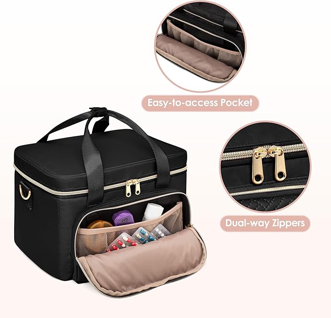 Medicine Storage Bag with 2 Medical Bags, Pill Bottle Organizer Bag Empty First Aid Bag for Travel, Home Healthcare, Black(Empty Bag Only)