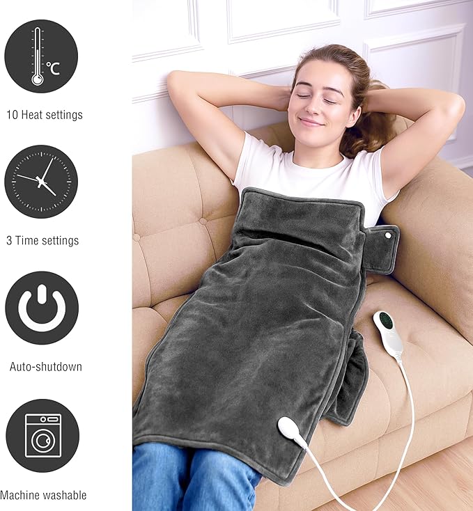 Heating Pad for Neck and Shoulders and Back,Exquisite Gifts for Mom Dad Wife Brother and Sister,Heating Pad for Back Pain Relief, Overheating Protection, Machine Washable (Gray)