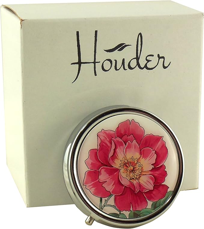 Designer Pill Box by Houder - Decorative Pill Case with Gift Box - Carry Your Meds in Style (Pink Flower)
