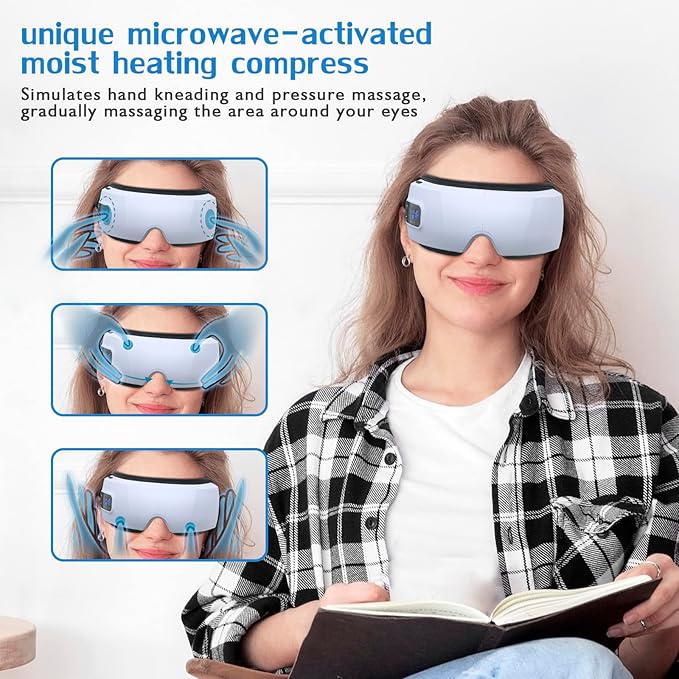 Upgraded Eye Mask Massager with Heat & Compression -Reduces Migraines, Dark Circles & Dry Eye - Improves Sleep - Ideal Gift