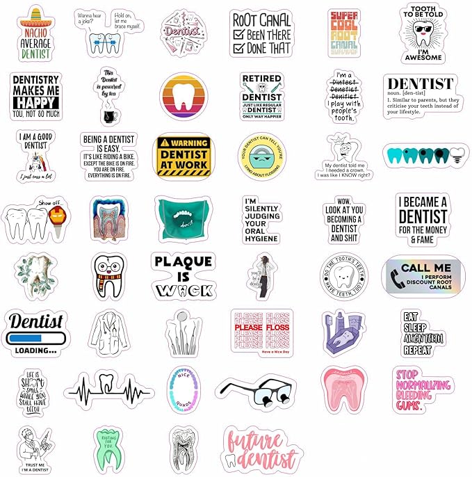 BulbaCraft 100 Pcs Funny Dentist Stickers, Dentist Gifts for Women and Men, Dental Decorations, Dental Party Decor, Gifts for Women & Men