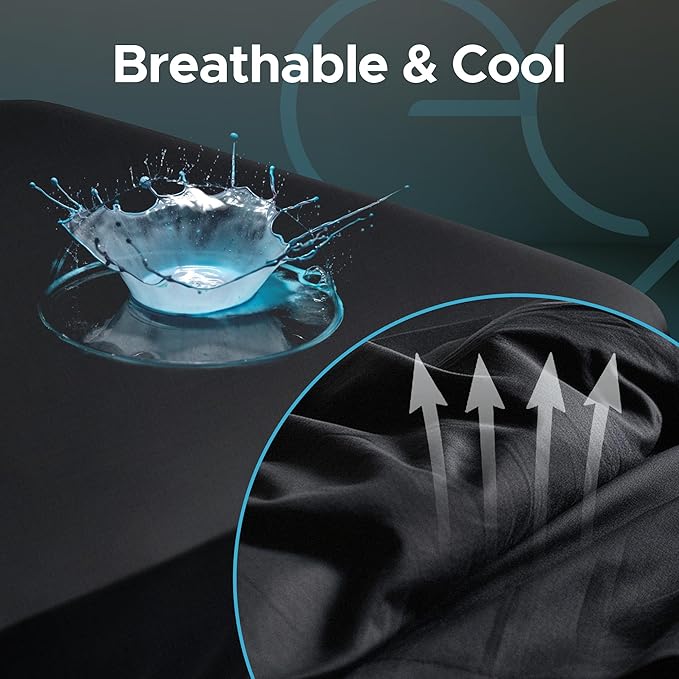 Extreme Queen Waterproof Fitted Sheet, 14'' Deep Pocket, 100% Black Mattress Protector, Safe with Oil, Water-Based, & Silicone-Based Massage Products, Machine Washable, Noiseless, Hypoallergenic