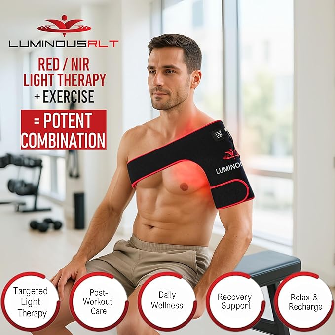 LuminousRLT Red Light Shoulder Wrap – Flexible LED Light Device with Red & Near-Infrared LEDs (660nm & 850nm), 192 LEDs, Auto Shut-Off, Adjustable Fit