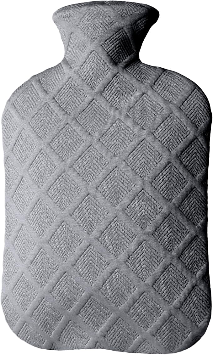 Hot Water Bottle with Soft Cover, 2L Hot Water Bag, Hot and Cold Therapies for Sore Muscles, Menstrual Cramps, Neck and Shoulder Pain Relief, Great for Women, Childs, Gray