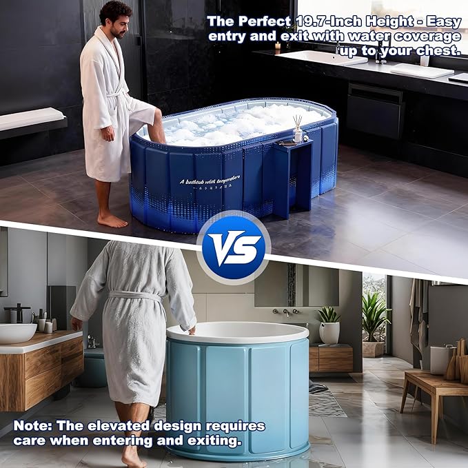 Portable Bathtub for Adult 47" Large Collapsible Cold Plunge Bathtub Foldable No Installation Ice Bath Tub for Shower Stall, Bathroom Hot SPA Soaking Standing Tub