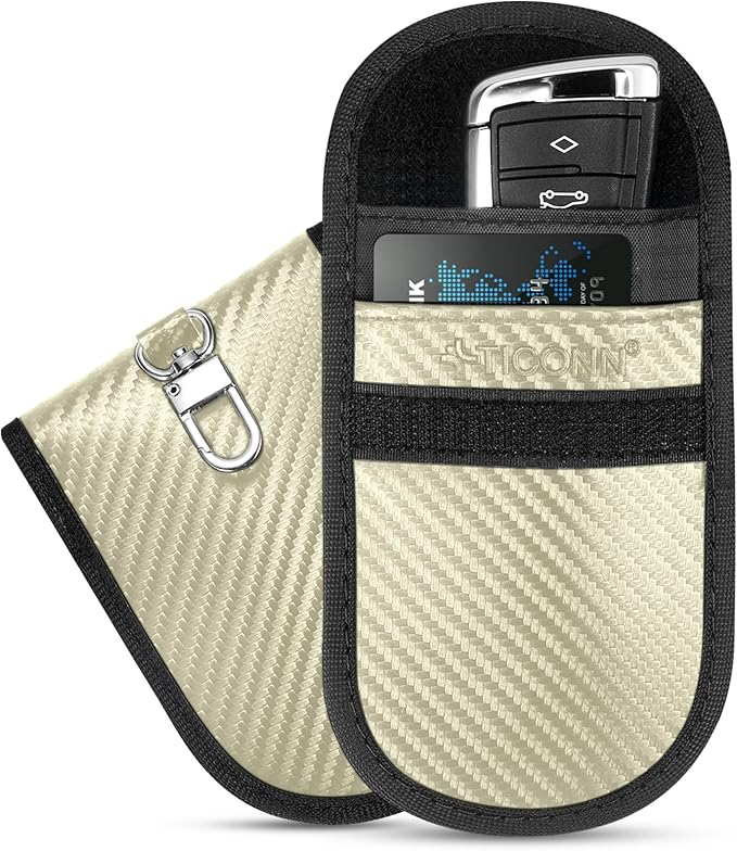 TICONN 2PK Faraday Bags for Car Keys Fob, 3.25"X4.75" Faraday Cage Protector, Car RFID Signal Blocking, Anti-Theft Pouch Anti-Hacking Case Blocker (Beige, S)