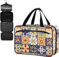Fustylead Mexican Spanish Style Colorful Tile Pattern Empty Travel First Aid Bag Large Home Medication Bag with Zipper for Pills,Vitamin,Fish Oil,Supplements for Women and Men