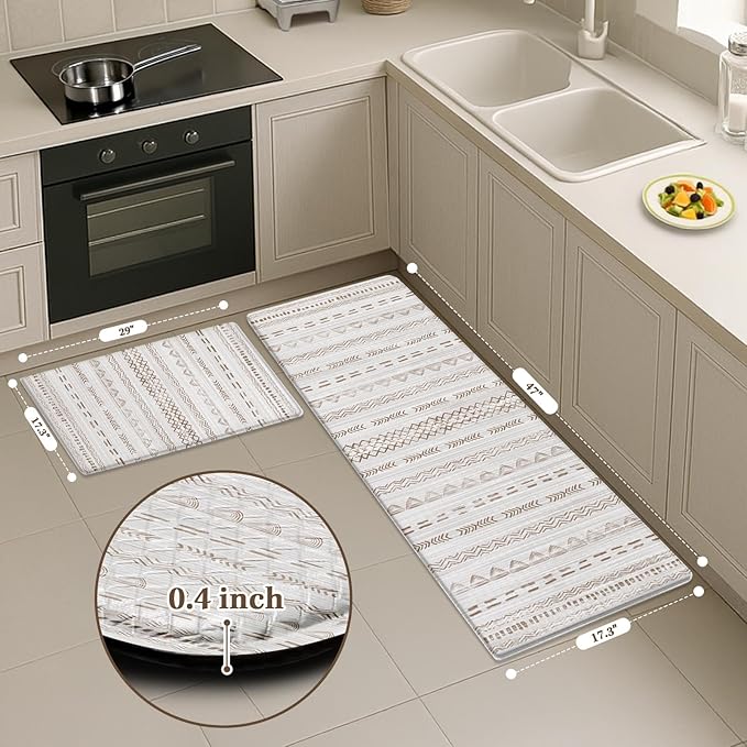 Arttown Boho Anti Fatigue Mats for Kitchen Floor, Moroccan Kitchen Mats Cushioned Anti Fatigue Rug, Waterproof Non-Slip Washable Kitchen Rugs - Brown