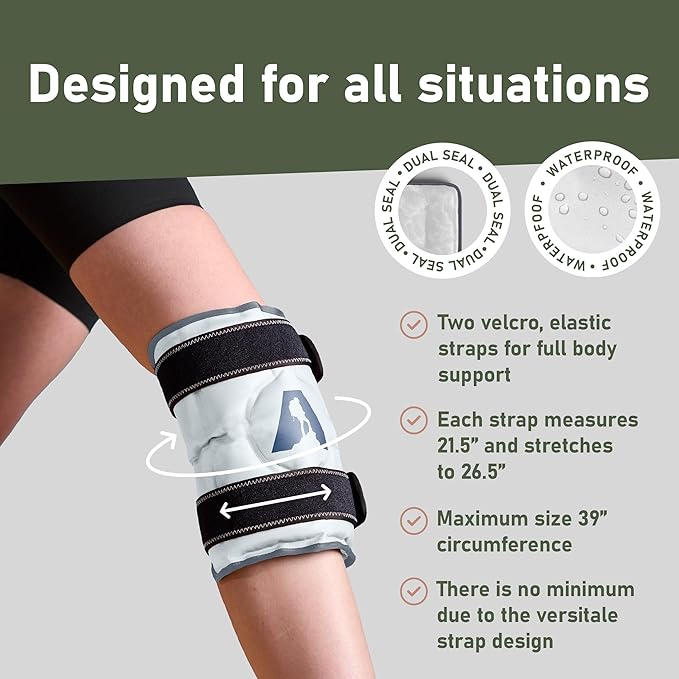 Hot and Cold Therapy Knee Wrap Gel Pack (10" x 12.5") Reusable Heating Pad & Flexible Freezer Pack for Leg Injuries and Knee Pain Relief - Grey