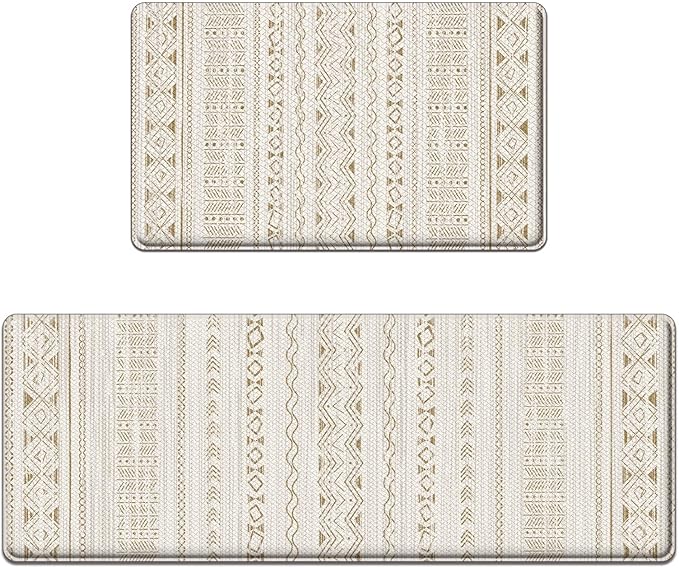 Arttown Anti Fatigue Mats for Kitchen Floor, Boho Moroccan Farmhouse Kitchen Mats Cushioned Anti Fatigue Rug, Waterproof Non-Slip Washable Kitchen Rugs and PVC - Brown/Cream