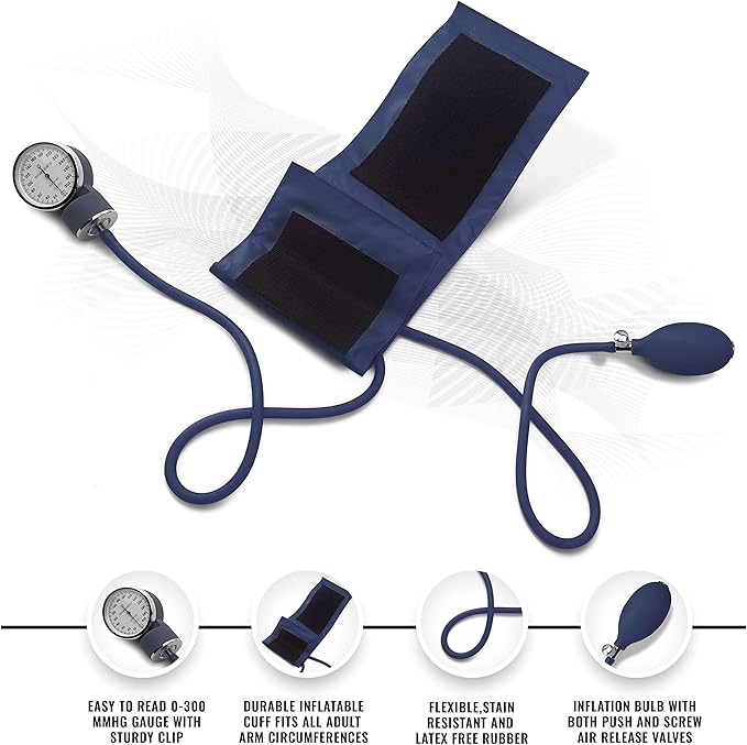 ASA TECHMED Nurse EMT Starter Pack Stethoscope, Blood Pressure Monitor and Trauma 7.5" EMT Shear Ideal Gift for Nurses, Medical Students, Firefighters, Police and Personal Use (Navy Blue) 4 Piece Set