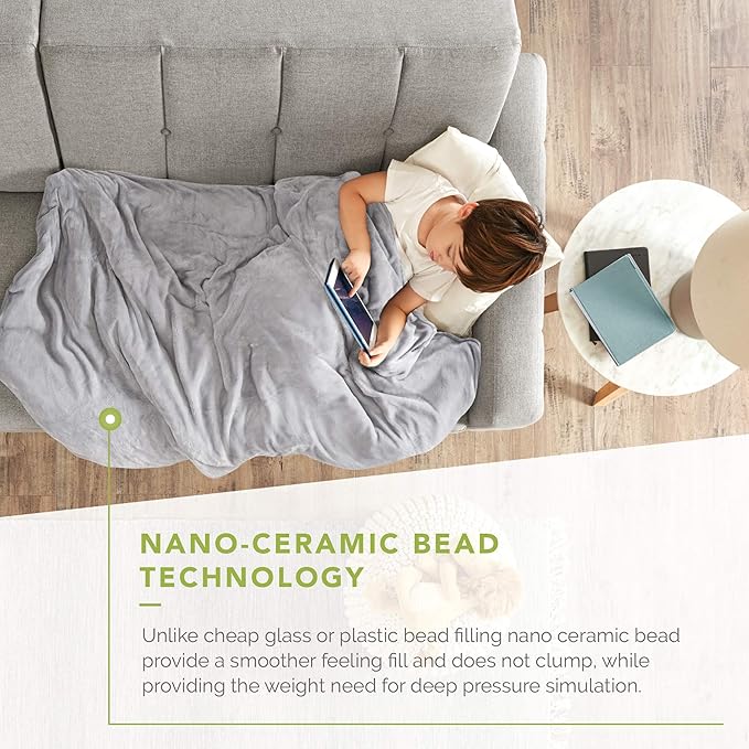 Degrees of Comfort Kids Weighted Blanket with Cover, 1 x Cozyheat Minky Plush, 1 x Coolmax Washable Covers Included | Micro Glass Beads Technology | 36x48 5 lbs Grey