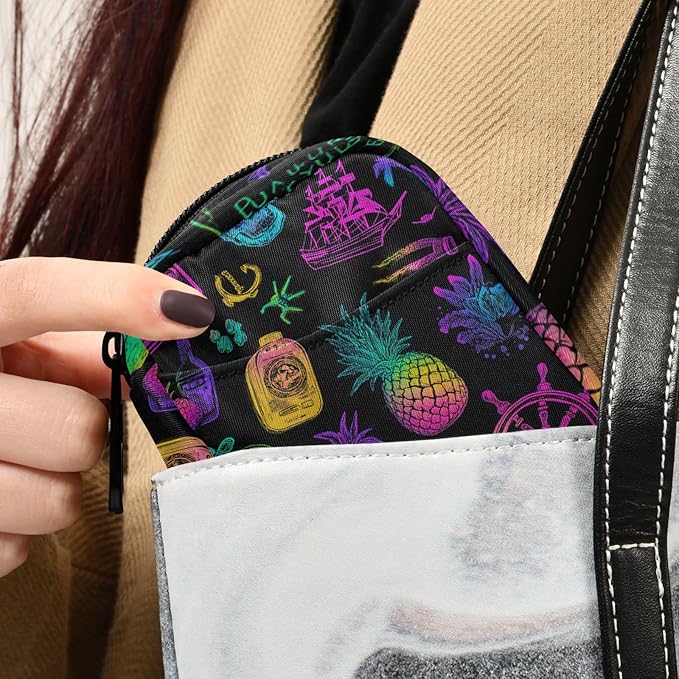 Neon Ships Pineapple Skull Black Travel Pill Organizer Case Box Container Weekly Portable Vitamin Medicine Holder Storage Bag with Zipper Removable