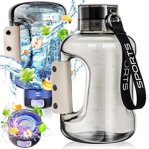 Hydrogen Water Bottle, 50.7oz/1.5L Large Hydrogen Water Bottle Generator, Ion Bottle Improve Water Quality in 3 Minutes, Water Ionizer Machine Suitable for Travel and Fitness Drinking(Black)