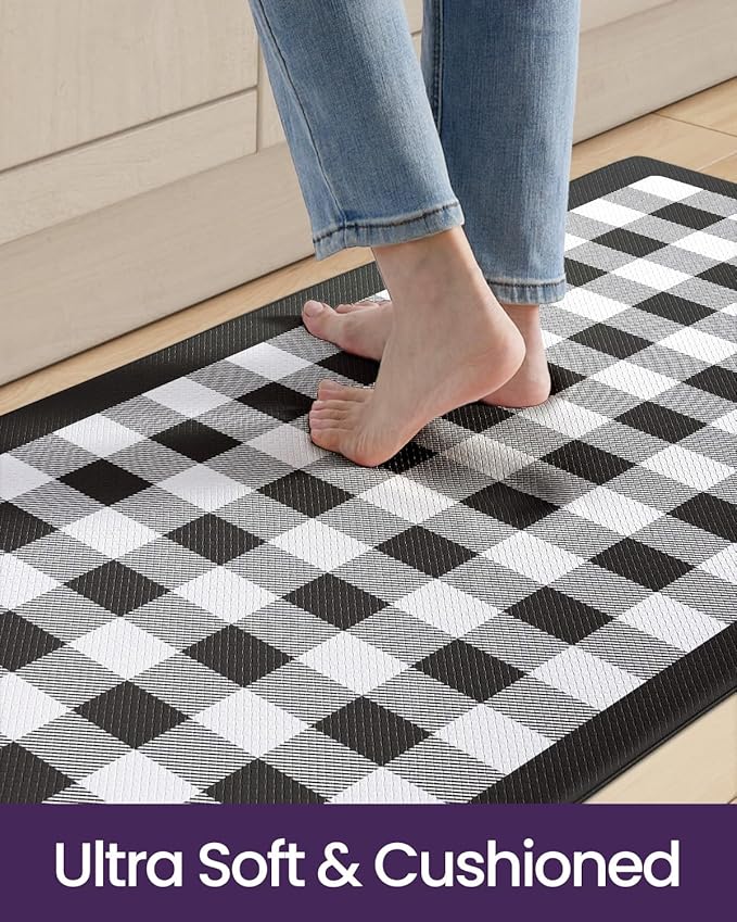DEXI Kitchen Mats Cushioned Anti Fatigue, 23x86 Floor Padded Runner Rug Non Slip, Waterproof Standing Comfort Memory Foam for Front Sink Laundry, Black