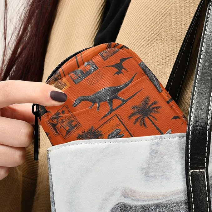 Orange Dinosaur Palm Trees Travel Pill Organizer Case Box Container Weekly Portable Vitamin Medicine Holder Storage Bag with Zipper Removable
