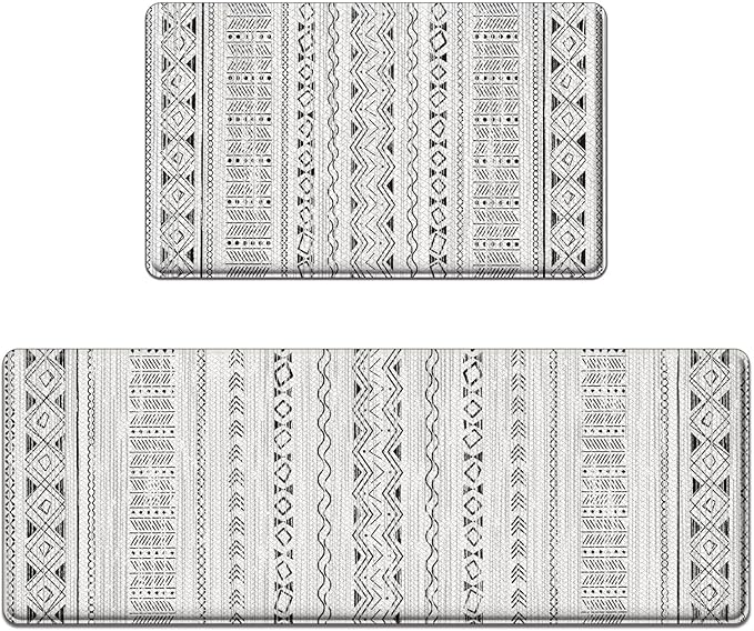 Arttown Anti Fatigue Mats for Kitchen Floor, Boho Moroccan Farmhouse Kitchen Mats Cushioned Anti Fatigue Rug, Waterproof Non-Slip Washable Kitchen Rugs and PVC - Grey
