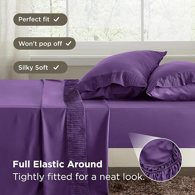 Bedsure Queen Sheet Set - 4 Pieces Soft Queen Size Purple Sheets - Breathable & Cooling - Hotel Luxury - Easy Care Polyester Microfiber Bedding for Women, Men