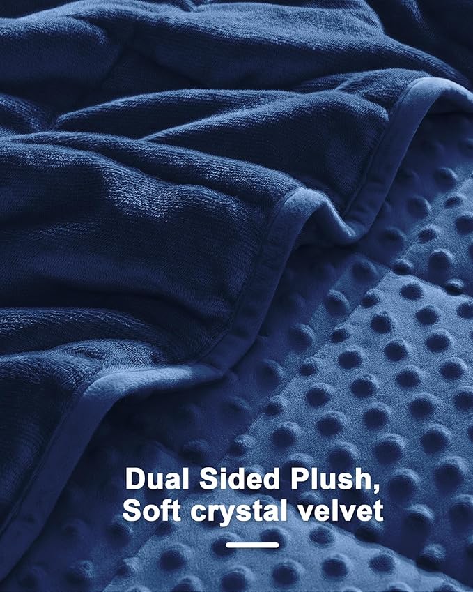 Weighted Blanket for Adults Twin Size 15 lbs, Soft Cooling Minky Dot Heavy Breathable Blanket for All-Season, Washable Weighted Throw with Glass Beads, 48 x 72 Inches, Navy Blue