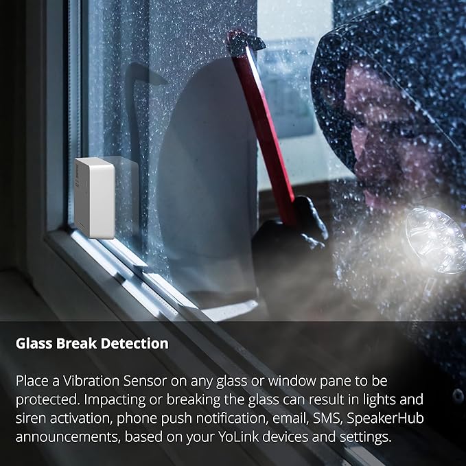 YoLink LoRa Smart Vibration Sensor & Hub Starter Kit: Hub & Smart Shock, Glass Break, Tamper, Movement Detector, Generator Running, Email/SMS/Push Alerts, 1/4 Mile Open Air Range, Alexa, IFTTT