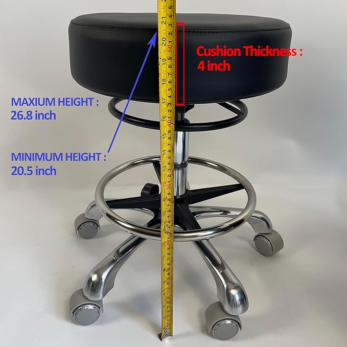 16''Wide seat Upgrade,4''Thick,Medical-Grade Leather,Heavy Duty Rolling Stool With Wheels 500lb Capacity, Upgrade Oversized Height Adjust Ring Easy to Reach ,For lab Doctor Massage Medical