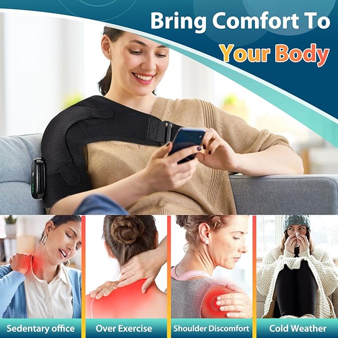 Cordless Shoulder Heating Pad with Massage, Shoulder Massager for Pain Relief, Heated Shoulder Wrap, Rotator Cuff Relief, Heating Pad for Shoulder, Fits for Men and Women