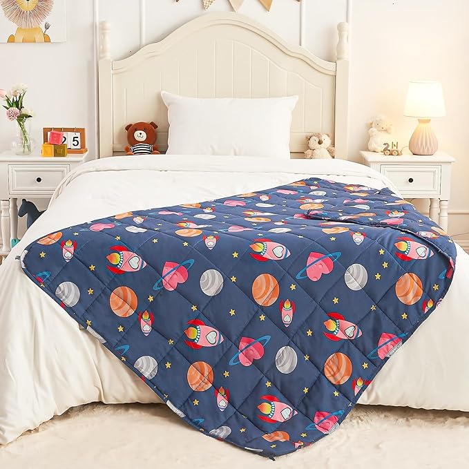 yescool Plane Weighted Blanket 5 Pounds Cooling Weighted Lap Blanket, Space Heavy Blankets, Breathable Weighted Throw Blanket Gifts for 40-60lbs, 36"x48"