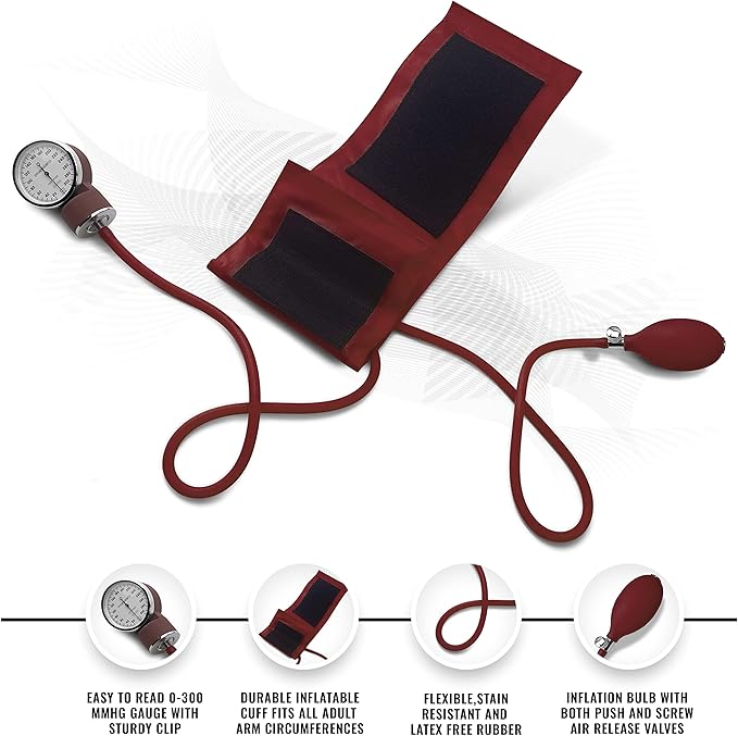 ASA TECHMED Nurse EMT Starter Pack Stethoscope, Blood Pressure Monitor and Trauma 7.5" EMT Shear Ideal Gift for Nurses, Medical Students, Firefighters, Police and Personal Use (Burgundy)
