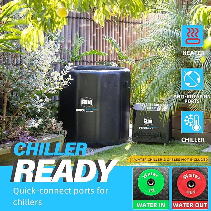 Inflatable Ice Bath Tub for Athletes - Cold Plunge Tub Compatible Water Chiller, Insulated Lid, EVA Groundsheet, Backpack, 187 Gallon, 39" L x 39" W x 35.4" H