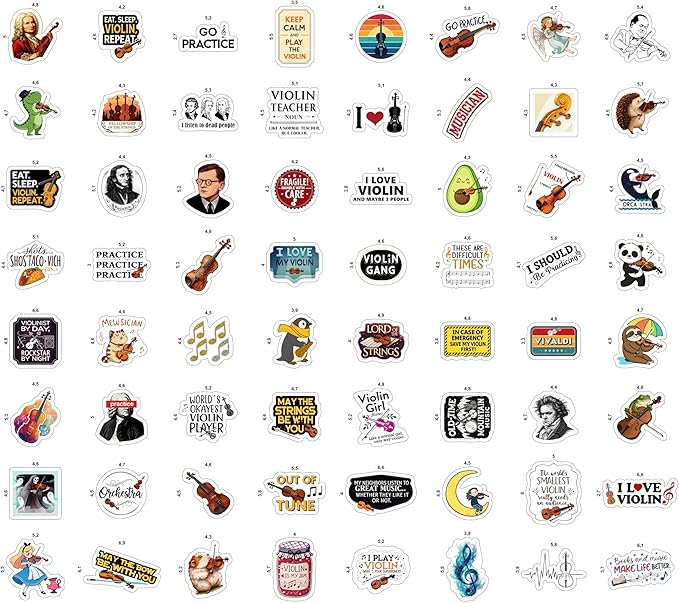100Pcs Violin Stickers and Decals for Water Bottle, Laptop - Gifts for Violinists - Violin Party Supplies and Decorations - Violinists Stickers - Gift for Women & Men