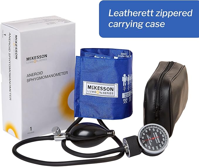McKesson Aneroid Sphygmomanometer – Manual Blood Pressure Cuff Monitor with Carrying Case, Cuff 19-27 cm, Royal Blue, 2 Count