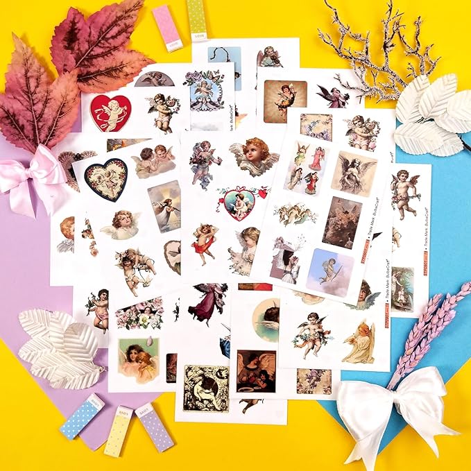 BulbaCraft 100Pcs Angel Stickers Vintage - Angel Decals for Laptop, Scrapbooking, Crafts, Envelopes, Gifts for Women & Men