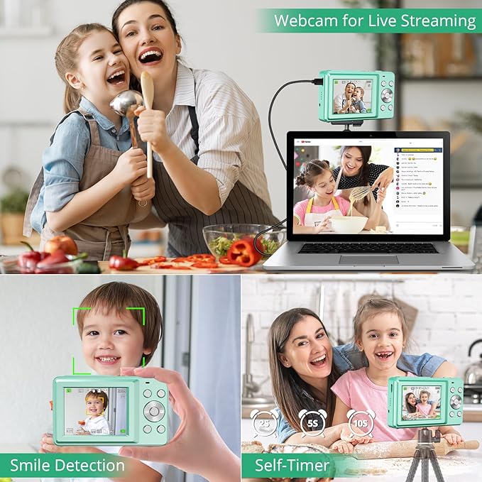 Digital Camera 1080P 44MP Digital Cameras, Point and Shoot Camera for Kids with 16X Zoom, Anti-Shake, Compact Small Travel Camera for Beginner Children Boys Girls Teens Gift