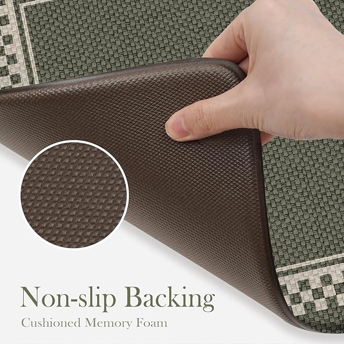 Kitchen Floor Mats Cushioned Anti Fatigue,Waterproof Kitchen Mats for Floor 2 Piece,Memory Foam Kitchen Mat,Comfort Kitchen Sink Rug for Bathroom Laundry Office,Green