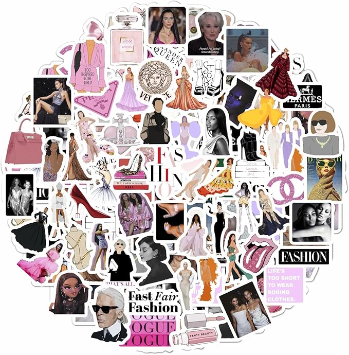 BulbaCraft 100Pcs Fashion Stickers for Water Bottles & Laptops, Fashion Party Decorations, Fashionista Gifts for Women, Gifts for Women & Men