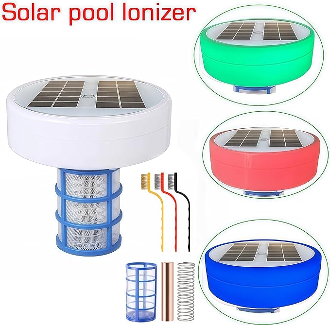 Solar Pool Ionizer, Copper Pool Ionizer Floater Auto Switching of Multi-Colored LED Night Light, Floating Pool Cleaner
