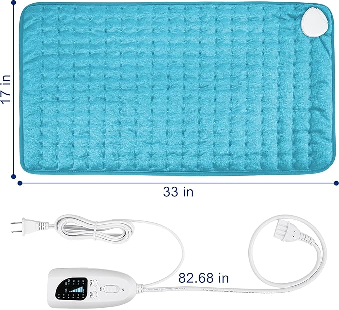 33"X17" Electric Heating pad with 6 Heat Settings, Auto Shut Off, Blue Dry Electric Heating for Back Neck Knee Arms Legs Shoulder Heat Pads for Christmas Birthday Father's Day Mother's Day
