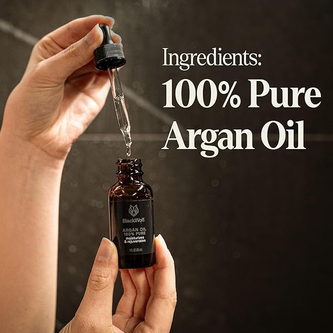 Black Wolf Sonic Scalp Head Massager & 100% Pure Argan Oil Bundle - Hair Care Products for Healthy Looking Hair & Scalp - Men's Shower & Bathroom Essentials Set