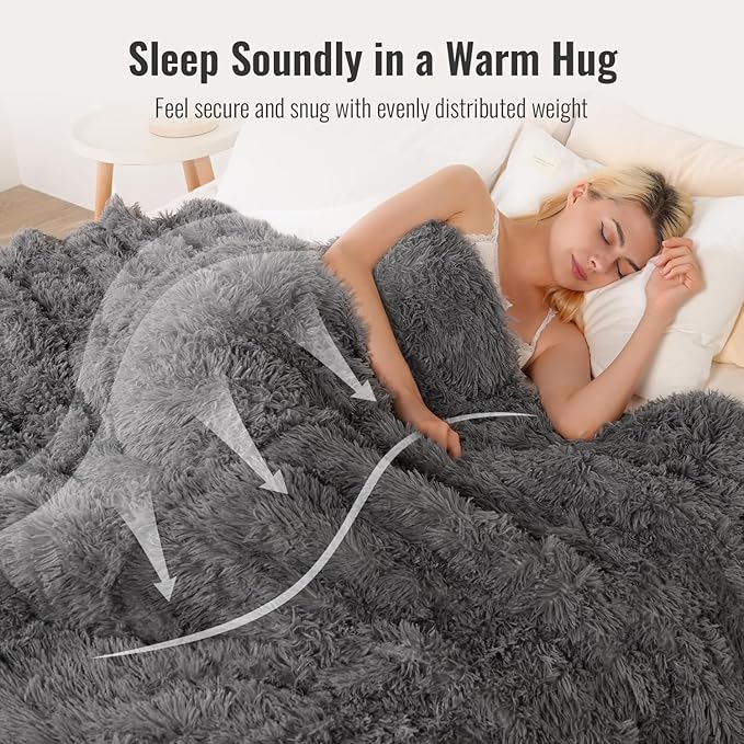 Uttermara Weighted Blanket Queen Size 15 Pounds for Adults, Sherpa Faux Fur Heavy Blanket for Couch Bed, Super Soft Plush Fleece & Cozy Sherpa Reverse, Luxury Long Fur Throw Blankets, 60" x 80", Gray