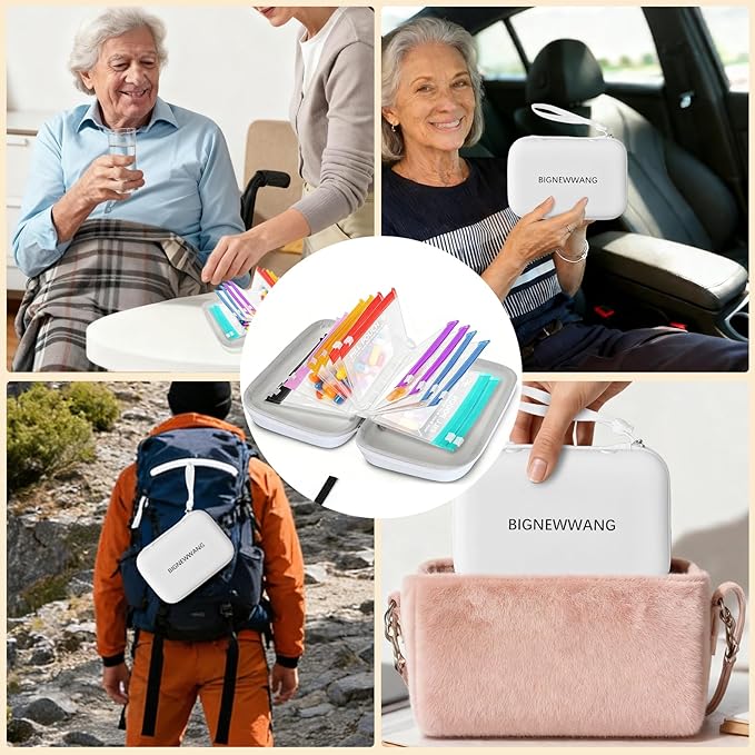 Extra Large Weekly Waterproof Pill Organizer Set, Reusable Pill Bags with 14 Coded AM PM Pouches for Home and Travel, 7 Day Portable Medicine Pill Case for Fish Oils, Vitamins and Daily Meds (White)