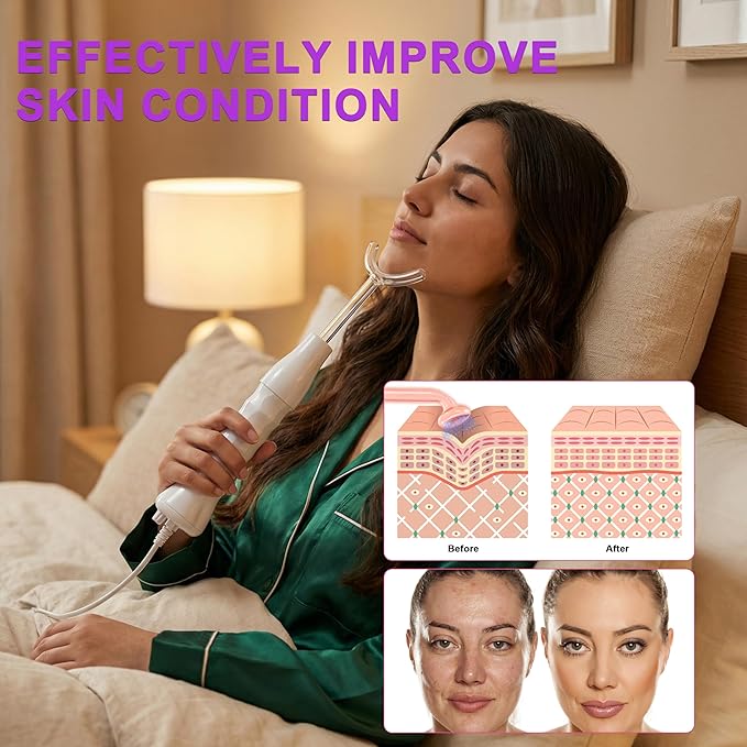 Hi Frequency Facial Care Tool Skin Tonning Device with 7 Electrode Tubes 2 Colors Options Elitzia ETSC640NP (Purple)